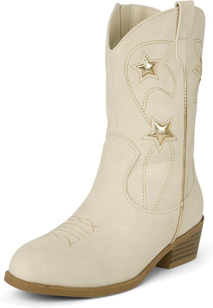 The Children's Place Girls' Western Cowgirl Boot (5 Big Kid, Ivory)