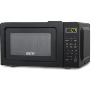 Commercial CHEF CHM770B Cu. Ft. Countertop Oven, 700W, with Digital LED Display, Power Levels, Push Button Door, 10 Diameter Turn Table Microwaves, 0.7 Cubic Feet, Black
