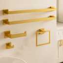 5-Piece Bathroom Hardware Set Brushed Gold Bathroom Accessories 304 Stainless Steel Including 23.8 inch Bath Towel Bar*2, Double Towel Hook, Toilet Paper Holder, and Towel Ring