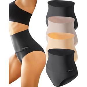 FINETOO Tummy Control Underwear for Women High Waisted Nylon Brief No Show Womens Bikini Seamless Panties 4pack (Medium)