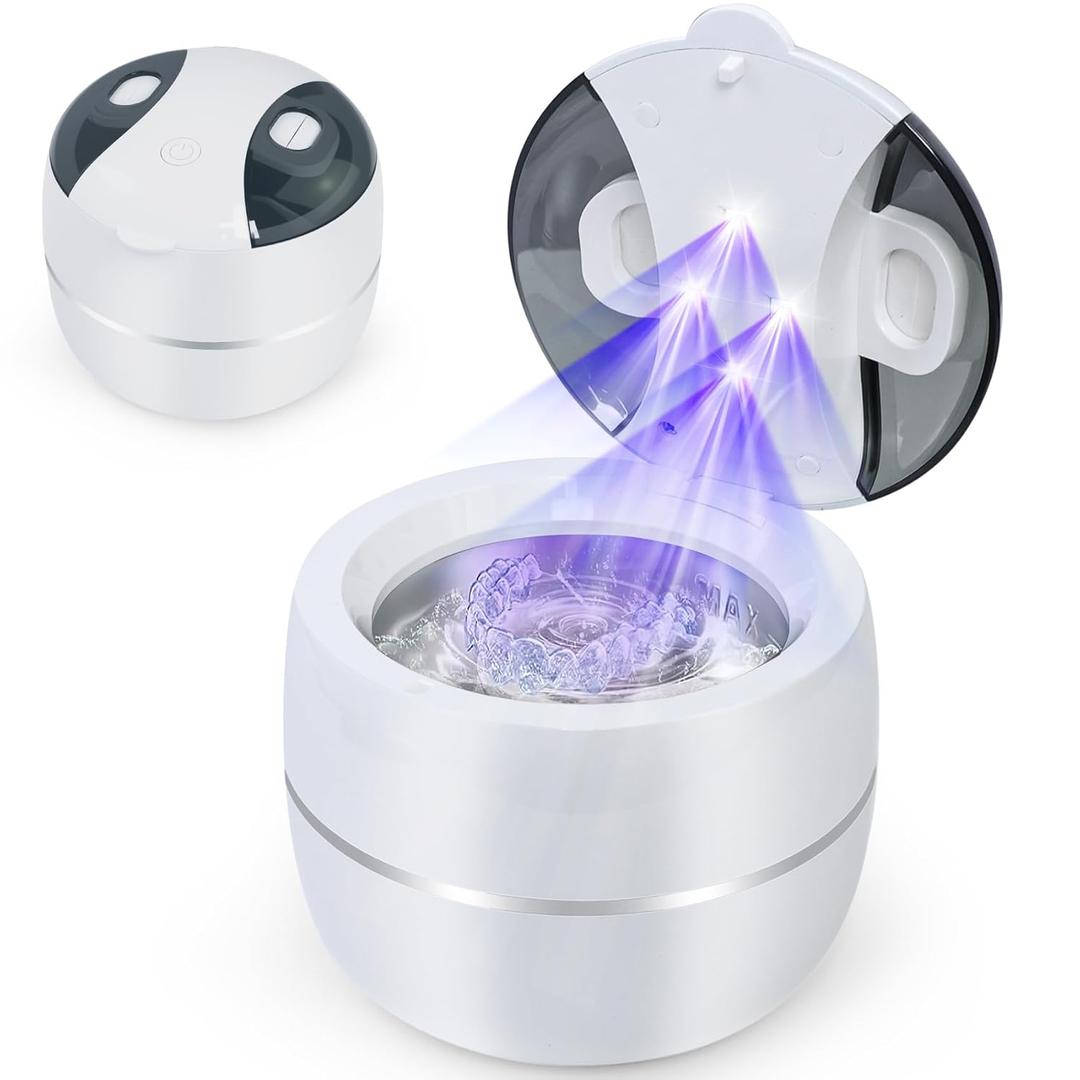 Ultrasonic Retainer Cleaner Machine Denture Cleaner for Dental Pod, Aligner, Night Guard, Braces & Mouth Guard, Features 45KHz and UV Deep Cleaning Dental,4 Modes Teeth Cleaning Tools, Digital Timer