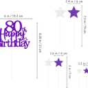 6 x Glittery 80th Happy Birthday Cake Topper with Star,Personalised 80 Birthday Cake Toppers Party Decorations Party Supplies for Men Women Purple Silver
