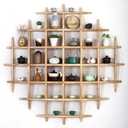 Solid Wood Chinese Tea Cup Holder, Wall Mug Display Rack, Round Framed Cup Display Shelf for Living Room Kitchen Office (Wood Color, 39x39)