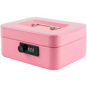 Medium Cash Box with Combination Lock Safe Metal Money Box with Money Tray for Security Lock Box 7.87x 6.30x 3.54Inch Pink Medium