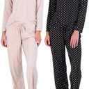 Real Essentials 2 Pack: Women's Pajama Set - Choose from Short Sleeve with Pocket or Long Sleeve without Pocket L