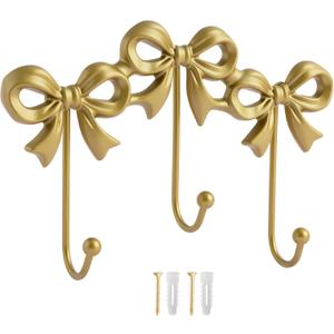 Gold Bow Hooks Coat Rack, Wall Mount Coat Hook, Bow Room Wall Decorations, Wall Hook for Hanging Coat, Hat, Jacket