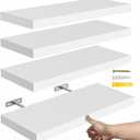 16White Floating Shelves for Wall Set of 4,Rustic Wood Shelf for Room Decor/Storage/Display,Small Bookshelf,Wall Mounted Hanging Shelves for Bedroom, Bathroom, Living Room, Kitchen (16in)