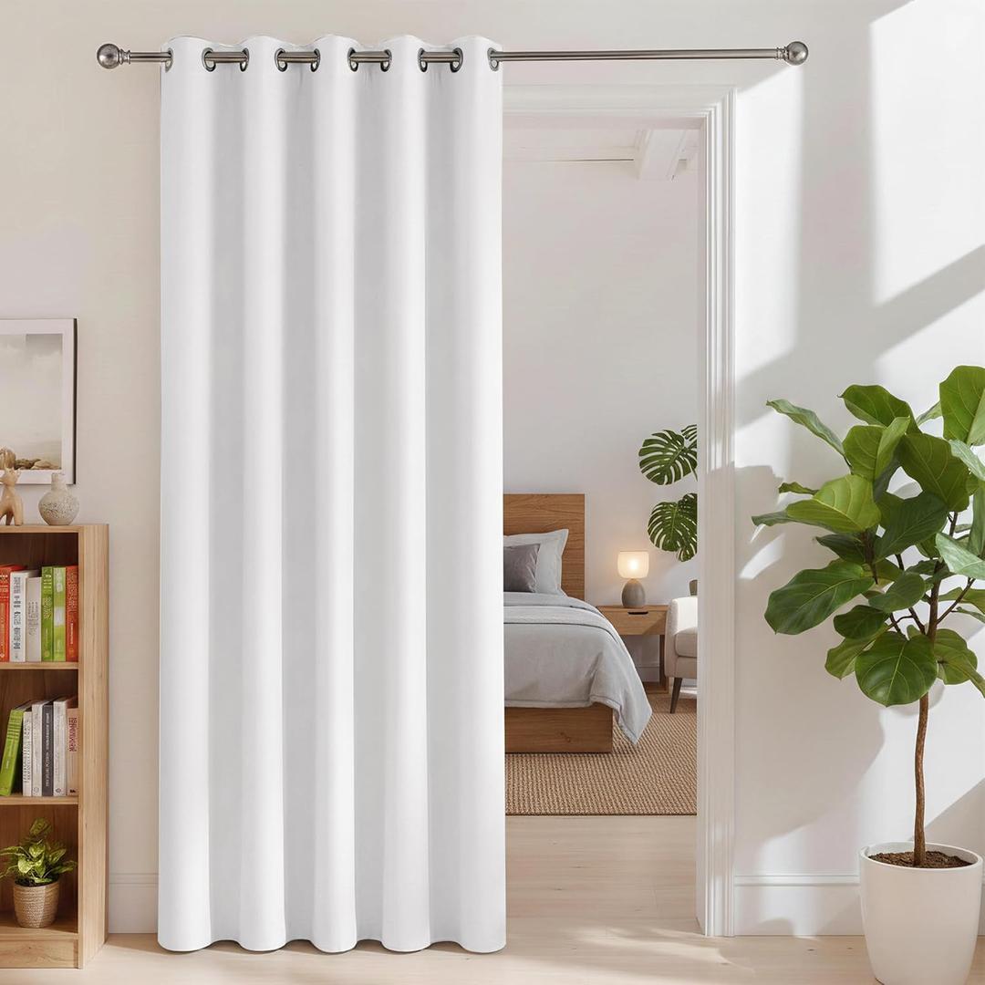 BONZER Room Dividers Curtain - Room Darkening Privacy Noise Reduce Thermal Insulating Window Curtains for Bedroom Living Room Doorway, 96L x 60W Inch (8L x 5W ft), 1 Panel, Greyish White