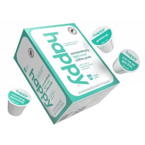 happy coffee light roast coffee pods, 22 count, notes of toasted biscotti and levity, compatible with most K-cup brewers, rainforest alliance certified (EXP 07/12/26)