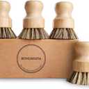 Bamboo Dish Brush Set,4 Pack Kitchen Palm Pot Brush with Union Fiber, Natural Bamboo Dish Scrub Brush for Cleaning Pots,Pans,Sinks,Woks,Vegetables