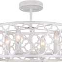 Bargeni Farmhouse Chandelier, 15-inch Rustic Ceiling Light Fixture ,Antique White Finish,4-Light Dining Room Light Fixture for Kitchen Island, Bedroom, Entryway, Foyer (15-inch)