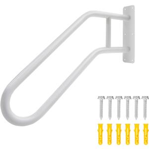 25 Inch Heavy Duty White Metal Stair Railing Outdoor - Garage, Porch, Garden Steps Rails, U-Shaped Powder Coated Hand Rails for Seniors, Indoor Staircase Handrail