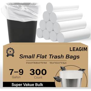 300 Count 7-9 Gallon Trash Bags, 13 Micron Extra Thick 8 Gallon Medium Garbage Bags, Unscented White Wastebasket Trash Can Liners for Bathroom Kitchen Home Office