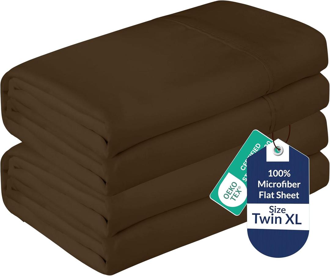 Royale Linens 2 Pack Bulk Flat Sheet Set - Top Sheets - Soft Microfiber - Wrinkle & Stain Resistant - for Hotel, Massage Table, Hospital, Dorm - Twin XL Flat Sheet Sold Separately (Twin Xl, Chocolate)