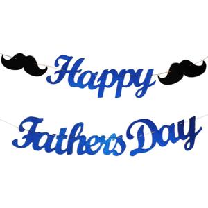 Happy Father's Day Glitter Banner Decoration Blue Black Dad Grandpa Party Pre-strung Garland Bunting Sign Supplies Fathers Day Backdrop Photo Booth Background Props Home Indoor Outdoor Celebrate Favor