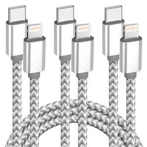 USB C to Lightning Cable 3-Pack 6 FT Apple MFi Certified iPhone Fast Charger Type c to Lightning Cable Nylon Braided iPhone Cord for iPhone 13 12 11 Pro Max Xr Xs 8 7 6 Plus and More (gray)
