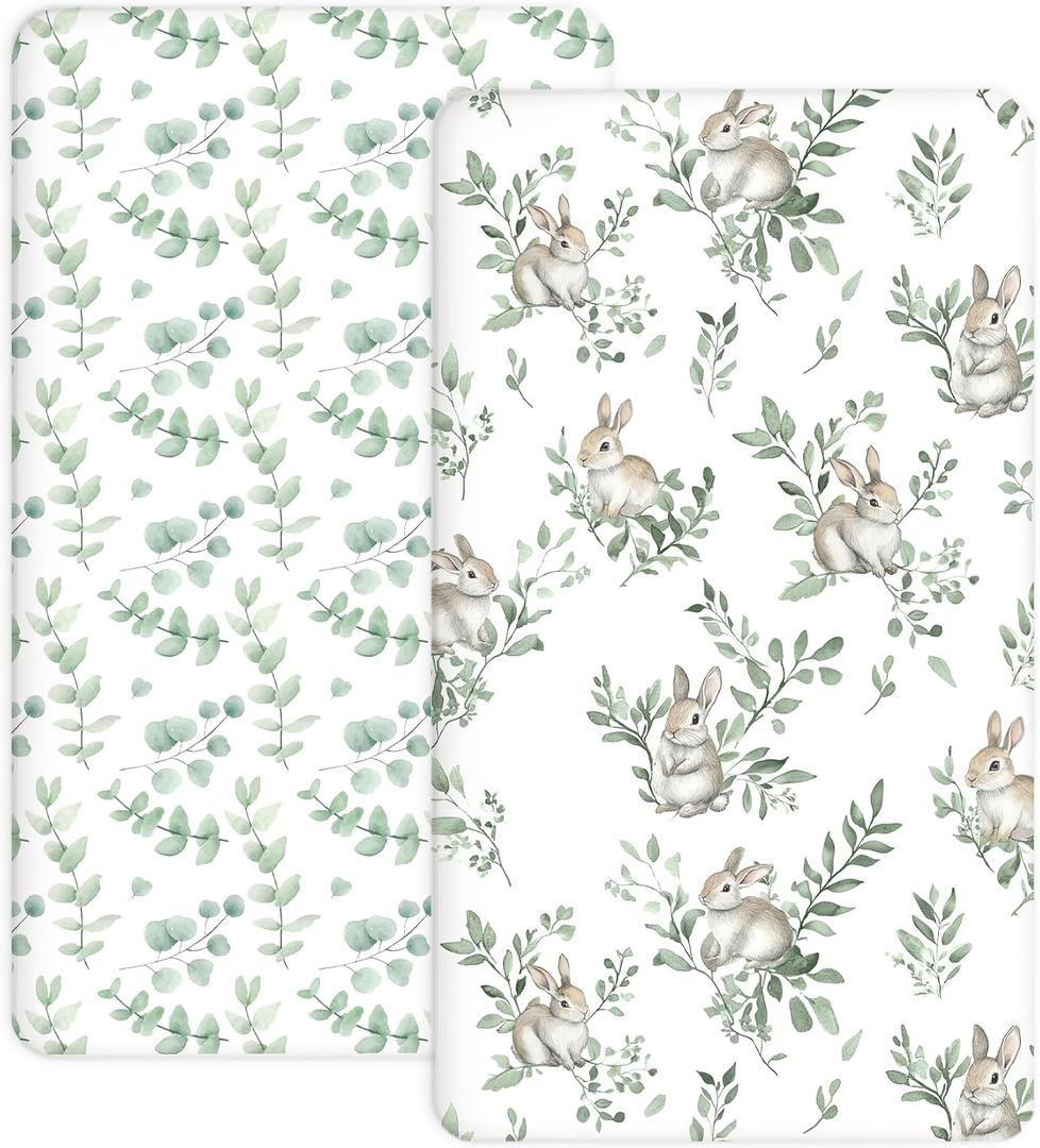 Bedside Bassinet Sheets 2 Pack, 33 x 20 Fitted Bedside Sleeper Sheets, Ultra Soft Breathable Polyester, Ideal for Baby Girl or Boy and Newborns (Bunny Meadow, Bedside Sleeper Sheet)