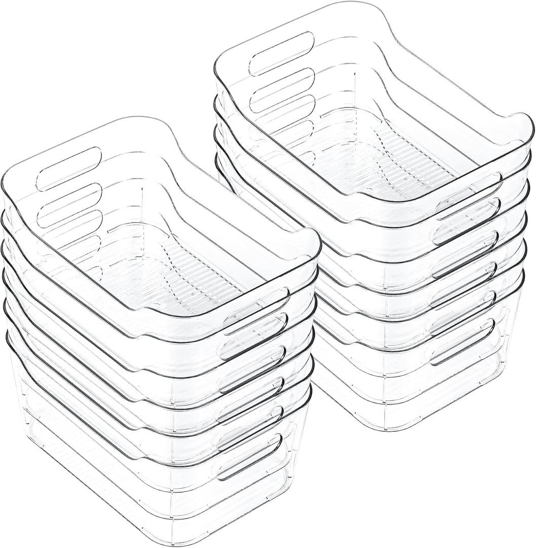 CiWiVOKi 12 Pack Clear Plastic Storage Bins, Acrylic Organizer and Containers with Handle for Pantry, Cabinet, Closet, Refrigerator, Freezer, Bathroom, Kitchen Under Sink Storage