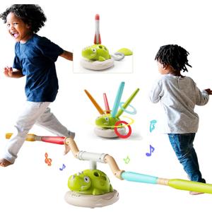 3-in-1 Musical Jump Toss Ring Game Rocket Launcher Toys for Kids Active Indoor/ Outdoor Toys with Remote Control, Outside Toys for Toddler 3-5 4-8 12 Girls Boys