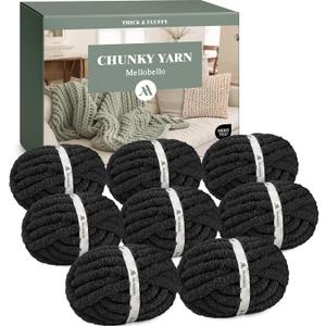 Jumbo Chunky Yarn for Hand Knitting - Super Thick Chenille Chunky Yarn for Crocheting - Extra Soft Bulky Fluffy Blanket Big Yarns 8 Jumbo Pack (27yds,8 oz Each Skein) Black