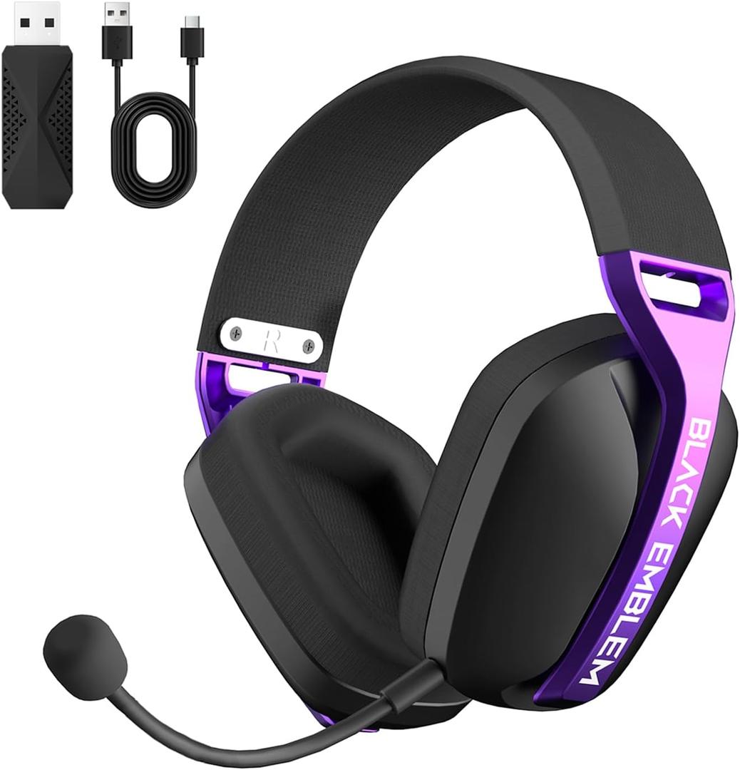 Black Emblem X1 Wireless Gaming Headset with Removable Mic for PC, PS5, PS4, Switch, 2.4GHz Gaming Headphone with Breathable Earcups, Bluetooth 5.4, 50H Battery, Lightweight Gamer Headset