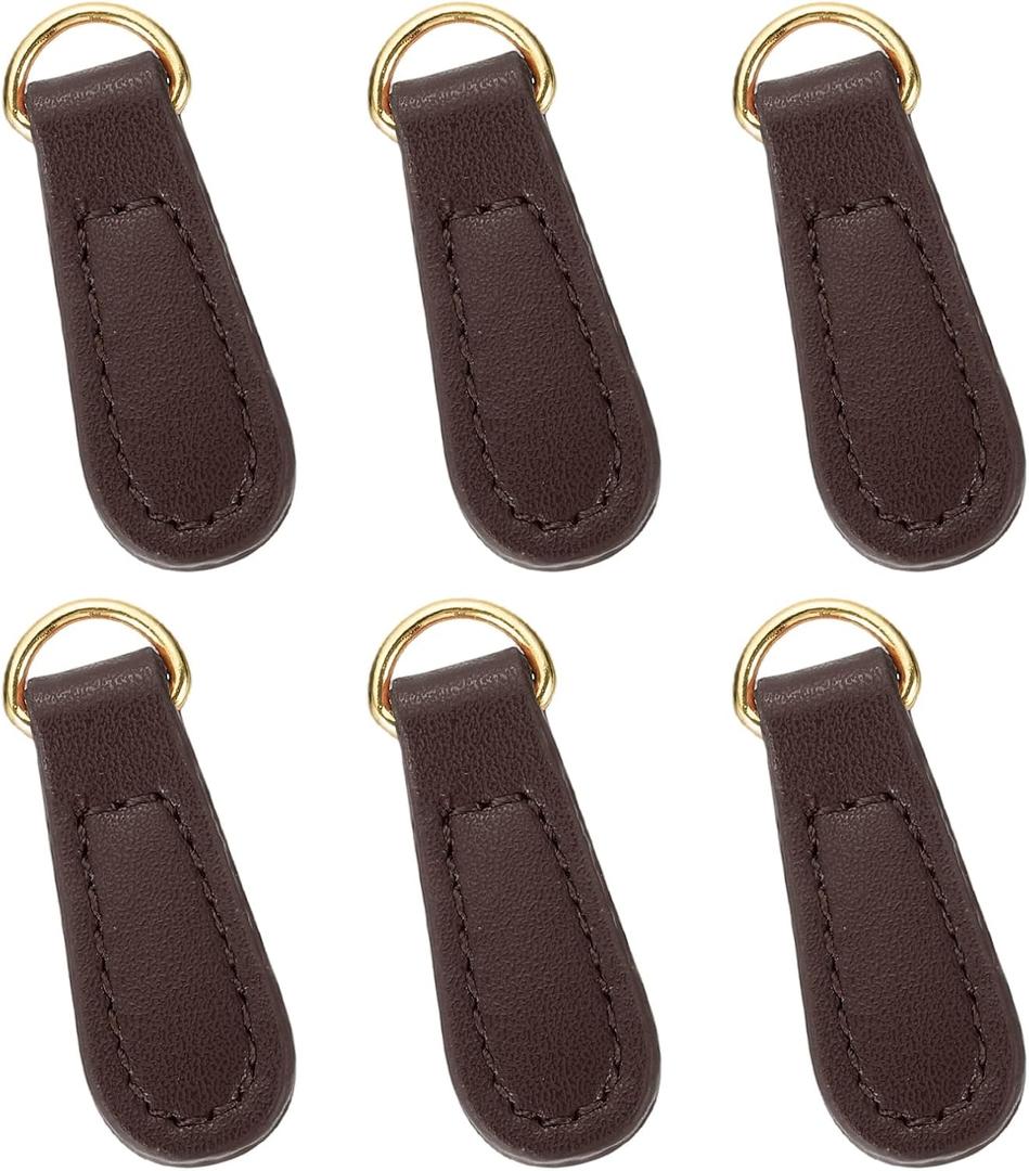 uxcell 6pcs Zipper Pull, 1.57 Inch Leather Zip Puller Zipper Replacement Repair Kit Head Handle for Luggage Clothing Jackets Backpacks Boots, Dark Brown