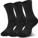 Hylaea Compression Running Socks for men, Coolmax Anti-Blister Cushion Crew Socks for Athletic, Moisture Wicking & Seamless (Large, Black 3 Pairs)