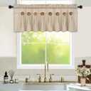 FRAMICS Farmhouse Valance Curtains, Boho Cotton Linen Kitchen Valance, Rustic Button Window Valances for Kitchen Bathroom Bedroom, Country Rod Pocket Valances for Windows, Linen Color, 52 x 18 Inch
