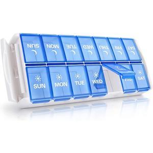TookMag Weekly Pill Organizer 2 Times a Day, Easy Fill AM PM Pill Box, Large Capacity Quick-Refill 7 Day Pill Cases for Pills/Vitamin/Fish Oil/Supplements (Patent Registered) (Blue)