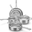 Titanium Cookware Set, 8-Piece Pots and Pans Set, Non-Stick Hammered Pro Titanium Pan with Lid, PFAS/PFOA/PTFE-Free, Dishwasher & Oven Safe, Compatible with Gas Stoves and Induction Cooktops