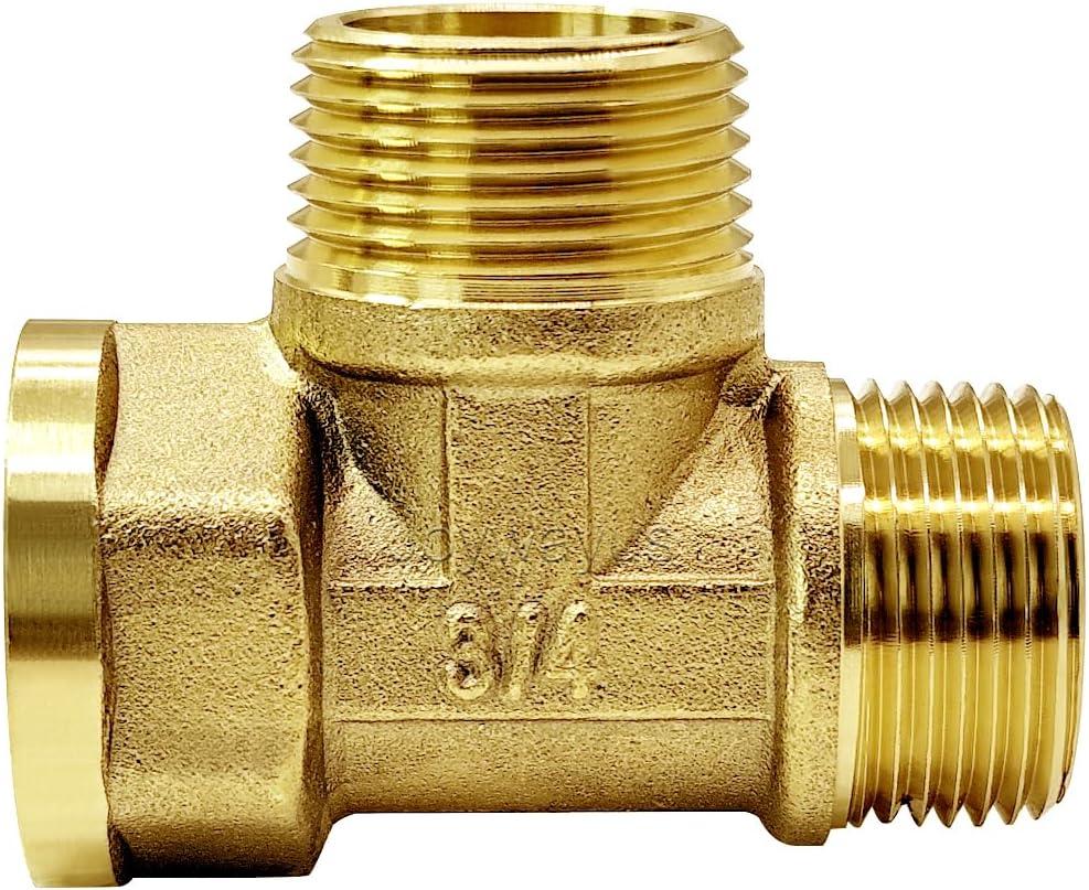 Joywayus Brass Pipe Fitting Barstock Tee 3 Way NPT 3/4" Female x 3/4" Male x 3/4" Male Hose Fitting