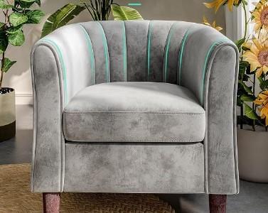 LINSY Accent Chair, Modern Armchair Comfy Barrel Reading Chair for Living Room Bedroom Reading Room, Velvet, Light Grey, Large