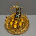 Turkish Tea Set Vintage Coffee Pot with Shiny Crystal Tray and 6 Cups for Home Party Table Decor Blue