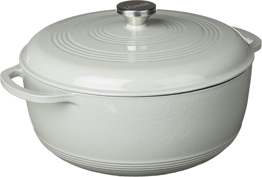 Lodge 7.5 Quart Enameled Cast Iron Dutch Oven with Lid  Dual Handles  Oven Safe up to 500 F or on Stovetop - Use to Marinate, Cook, Bake, Refrigerate and Serve  Desert Sage