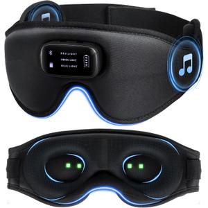 LC-dolida Pro Bluetooth Sleep Mask with White Noise & 3 Lights, Sleep Headphones with Upgrade Chip & Hi-Fi Sound, 3D Zero-Pressure Design for Side Sleepers, Total Blackout Soft Sleep Eye Mask, Black