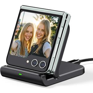 Wireless Charger for Samsung Z Flip 7, SwanScout 501S, Foldable Fast Wireless Charging Stand for Galaxy Z Flip 7/6/5/4/3, Charging Station for Samsung Z Flip Series/Razr+(No Adapter) (Black)