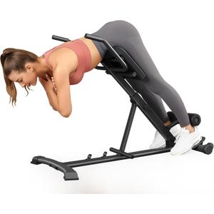 BODY RHYTHM Adjustable & Foldable Roman Chair, Hyperextension Bench, Optional Ab Workout Machine, Back Extension Bench for Glute, Hamstring and Lower Back, Adjustable Exercise Equipment for Home Gym.