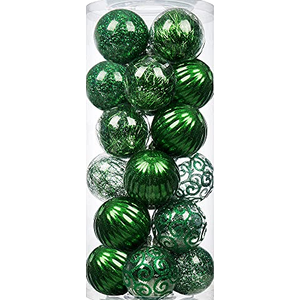 24ct Christmas Ball Ornaments Shatterproof Large Clear Plastic Hanging Ball Decorative with Stuffed Delicate Decorations (70mm/2.76" Green)