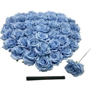 Fake Flower Heads for Craft,3.8" Blue Rose Heads Artificial Flowers,36 Pcs Silk Rose for Wedding Decoration Party Home Decor,DIY Crafts(Light Blue, 3.8)