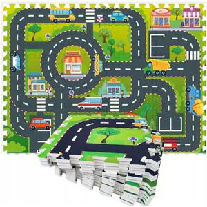 Play Mat Interlocking Foam Car Rug Floor Puzzle Tiles Playroom Pieces Interactive by Exultimate, 12 Piece Set