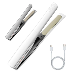 Cordless Hair Straightener and Curler 2 in 1, Fast Heating Cordless Flat Iron, UltraLight Portable Straightener for On The Go, AntiScald Design with USBC Charging& Negative Ion (Milky White)