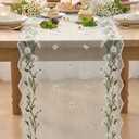 3 x Artoid Mode Daisy Floral Milky White Shaped Gauze Embroidery Table Runner 120 Inch 10FT, Tulle Spring Summer Kitchen Dining Table Decor for Home Party
