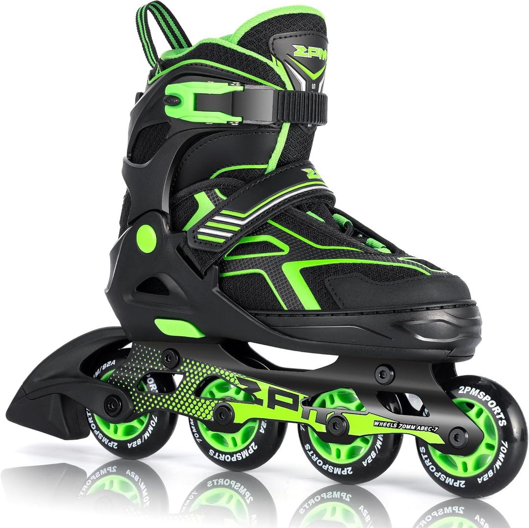 2PM SPORTS Torinx Green Boys Adjustable Inline Skates, Fun Beginner Roller Skates for Kids, Youth, Girls, Men and Women (Small - Little Kid (10.5C-13C US))