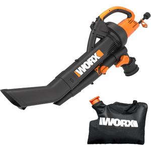 WORX WG505 Trivac 12 Amp 3-in-1 Electric Leaf Blower/Leaf Vacuum/Mulcher, Metal Impeller for Fine Mulching