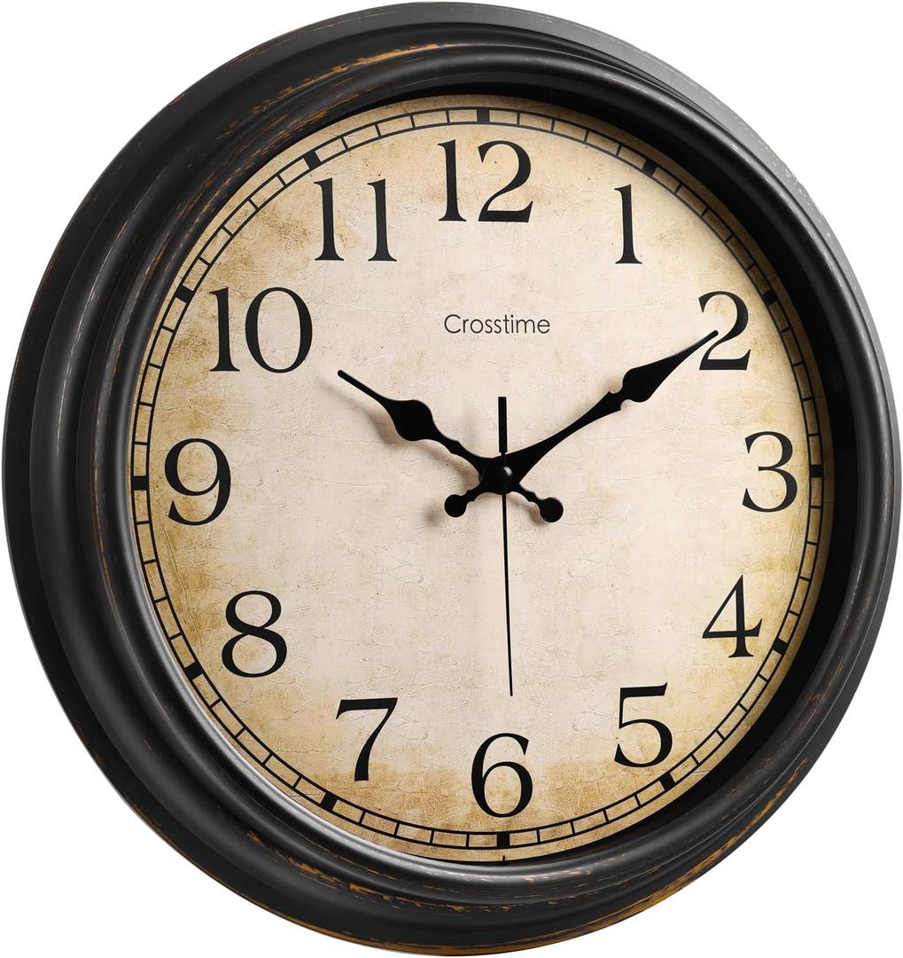 16 Inch Large Wall Clock Battery Operated Retro Decorative Round Clocks for Living Room Kitchen Office Decor, Bronze