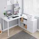 Home Office Computer Desk Corner Desk with 3 Drawers and 2 Shelves, 53-inch L-Shaped Study Desk with Storage, White