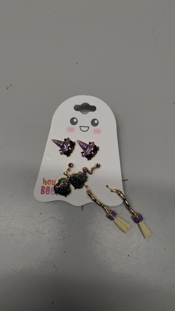 3 Pair Witch Hat/ Cauldron/ Broom Earrings