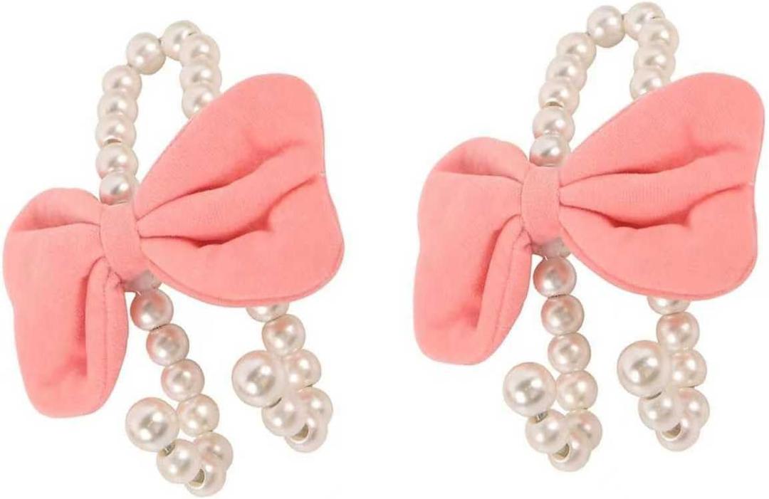2 PCS Car Pearl Headrest Hooks, Bow-shaped Pearl Headrest Hook, Cute Elegant Auto Seat Back Hook, Universal Car Interior Decoration for Women Girls (Pink)