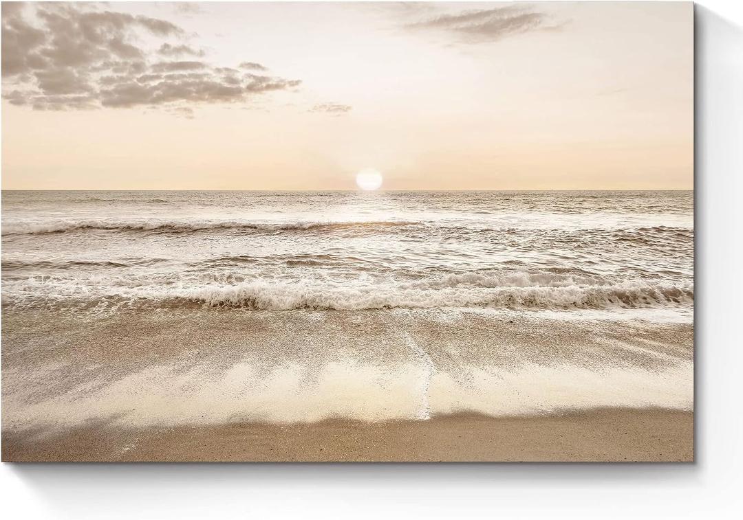 SunFlax Coastal Beach Canvas Wall Art: Sea Waves Painting Sunset Ocean Scenery Pictures Contemporary Tropical Nature Photography Prints Modern Seascape Artwork for Bedroom Bathroom Living Room, 24"L x 16"W