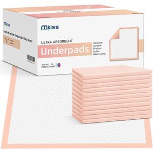MKISS Heavy Duty Bed Pads 40" x 40"(20 Count), Disposable Super Absorbent Incontinence Underpads, Extra Large and Thicken Chucks Pads for Adults, Children, Babies, Elderly and Pets